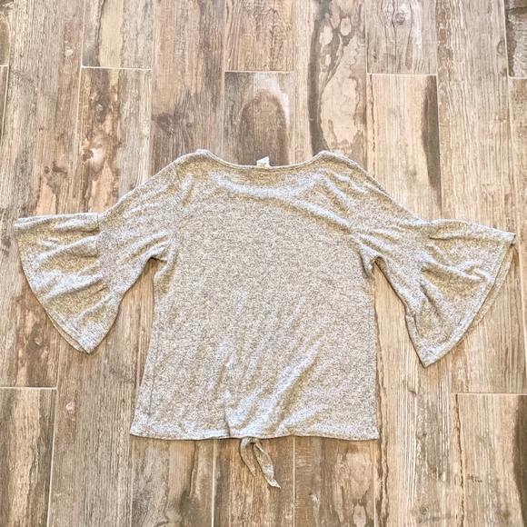 Caution to the Wind Bell Sleeve Tie Front Top - Picture 3 of 5